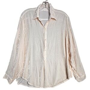 CP Shades Crushed Velvet Henley Tunic Top Sz M Silk Blend USA Made Peach‎ Glam